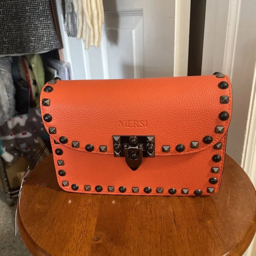 Mersi Ruby Studded Crossbody With 2 Straps - Orange - NWT - Picture 5 of 12